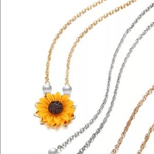 Golden Sunflower and pearl autumn necklace
